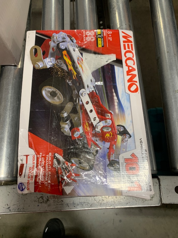 Photo 1 of MECCANO, 10-in-1 Racing Vehicles STEM Model Building Kit with 225 Parts and Real Tools, Kids Toys for Ages 8 and up