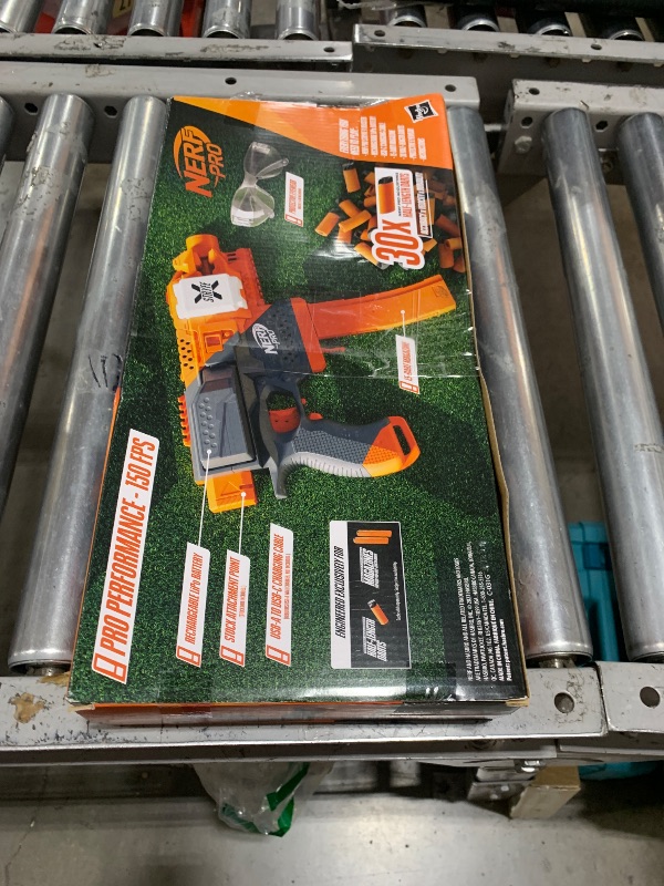 Photo 1 of NERF Pro Stryfe X Dart Semi-Auto Blaster, Rechargeable LiPo Battery, 30 AccuStrike Half-Length Darts, 15-Dart Magazine, 150 FPS, Eyewear, 14+ (Amazon Exclusive)