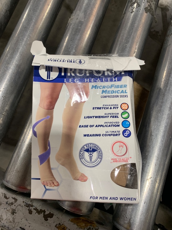 Photo 1 of Truform 20-30 mmHg Compression Stockings for Men and Women, Knee High Length, Open Toe, Beige, Medium (1 Pair)