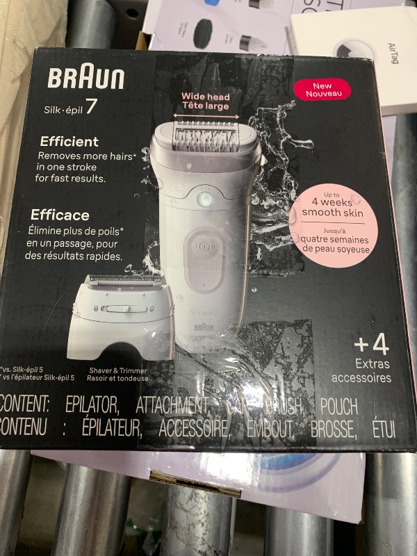 Photo 1 of Braun Epilator Silk-épil 7, Hair Removal Device, Women Shaver & Trimmer, Wet and Dry, Wide Head, Includes Shaver Head and Trimmer Comb, SE7-041, Silver