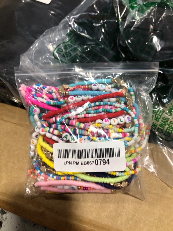 Photo 1 of Landical 72 Pcs Friendship Bracelets Bulk for Woman Adjustable Colorful Beaded Bracelets Colorful Letter Beads Bracelets Friends Surfer Beaded Bracelets for Women(Elastic Bead Style)