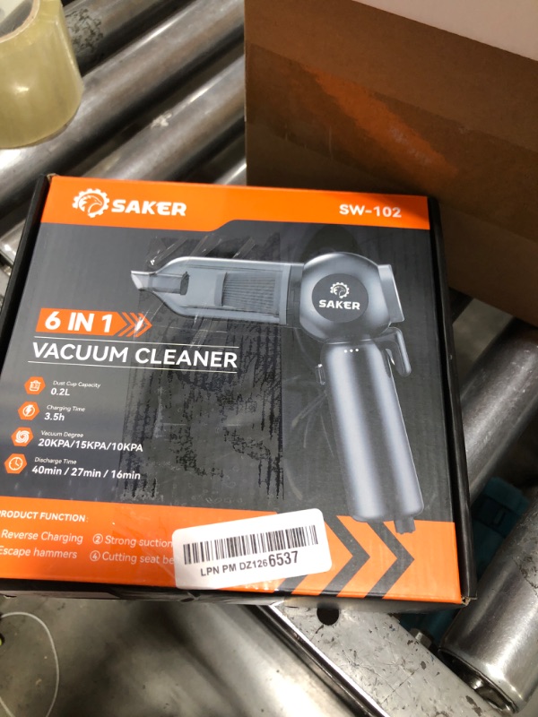 Photo 1 of Saker Car Vacuum Portable 6-in-1 Handheld Cordless Vacuums, 20000PA Suction, 7800mAh Blower, Window Breaker, Seatbelt Cutter for Car, Home & Office Cleaning SW102 Silver