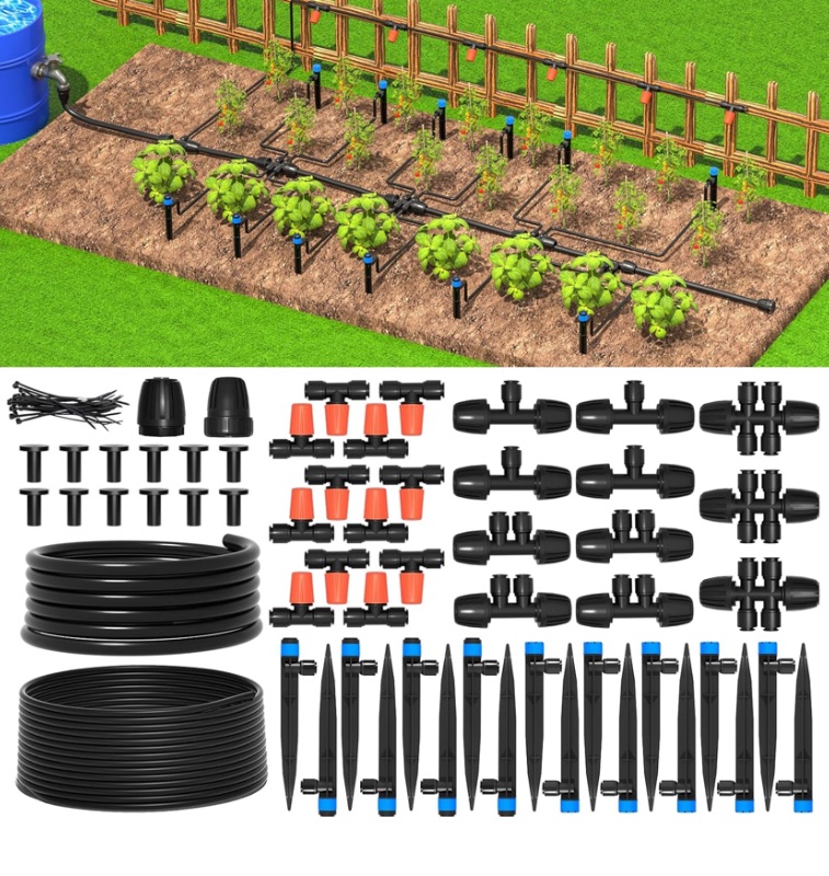 Photo 1 of MIXC Greenhouse Micro Drip Irrigation Kit Automatic Irrigation System Patio Misting Plant Watering System with 1/4 inch 1/2 inch Irrigation Tubing Hose Adjustable Nozzle Emitters Barbed Fittings