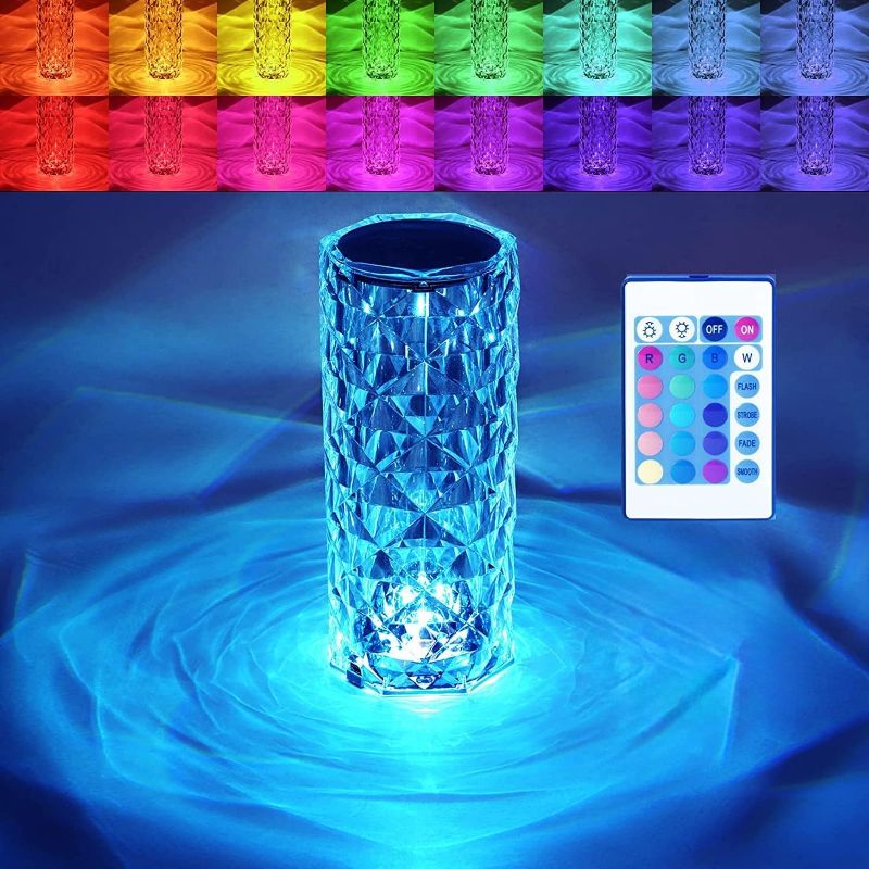 Photo 1 of BGFHome Crystal Table Lamp RGB Color Changing Night Light,Romantic LED Rose Diamond Touch Lamps for Living Room (Remote & Touch)