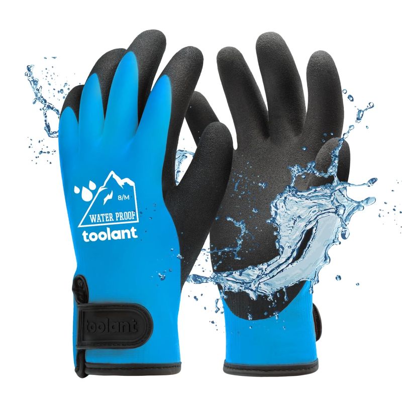 Photo 1 of 100% Waterproof Gloves for Men and Women, Winter Work Gloves for Cold Weather, Touchsreen, Thermal Insulated Freezer Gloves, With Grip, Blue, Medium

