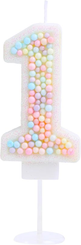 Photo 1 of 1 Birthday Candle Pastel Macaron Glitter 3D Number 1 Candles for Birthday Cakes Girl Women Sweet Theme One Years Old Birthday Wedding Anniversary Party Cake Decoration
