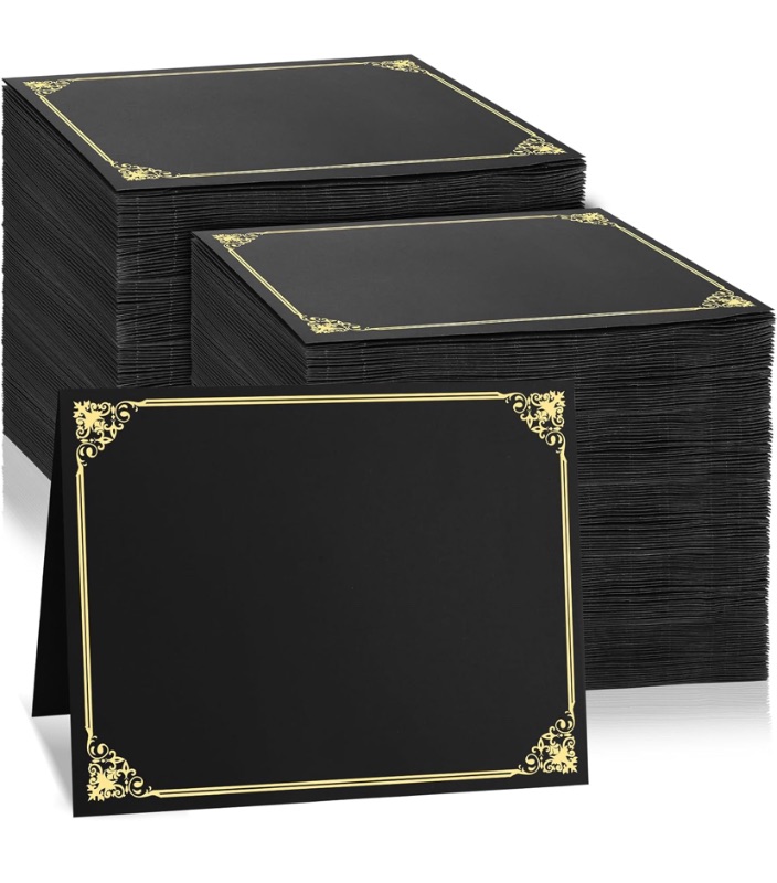Photo 1 of 150 Pcs Certificate Holders Bulk, Black Diploma Covers Gold Foil Border, Document Covers for Letter Size 8.5x11 Award Certificates, Cardstock, Document Papers, Graduation