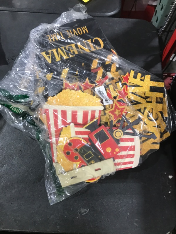 Photo 1 of 4 Pieces Movie Night Decorations Movie Theater Table Wooden Centerpieces Sign Hollywood Theme Party Decorations for Cinema Movie Time Birthday Party Favors Supplies