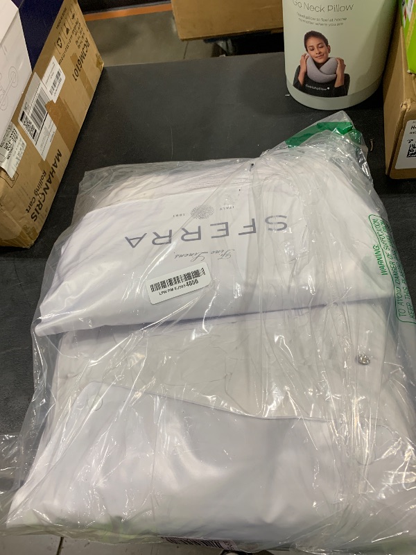 Photo 1 of Sferra Grande Hotel Sheets - King, White/White, Italian Woven Cotton Percale Fabric Hotel Style Bedding, Double Row Satin Stitch Embroidery On Sheets & Pillowcases