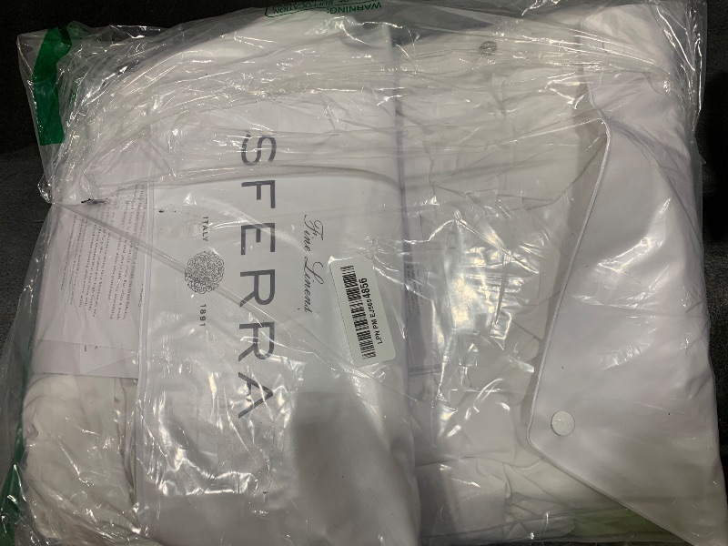 Photo 1 of Sferra Grande Hotel Sheets - King, White/White, Italian Woven Cotton Percale Fabric Hotel Style Bedding, Double Row Satin Stitch Embroidery On Sheets & Pillowcases
