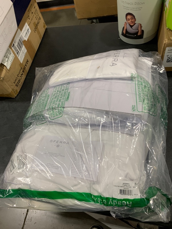 Photo 1 of Sferra Grande Hotel Sheets - King, White/White, Italian Woven Cotton Percale Fabric Hotel Style Bedding, Double Row Satin Stitch Embroidery On Sheets & Pillowcases
