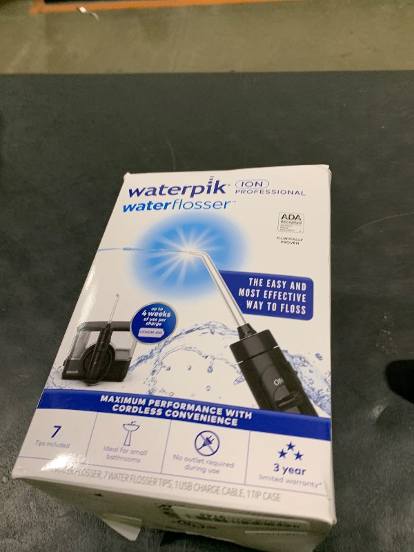 Photo 1 of Waterpik ION Professional Water Flosser, Rechargeable and Portable for Teeth, Gums, Braces, 10 Settings, 7 Flossing Tips For Multiple Users And Needs, ADA Accepted, WF-12 Black, Packaging May Vary