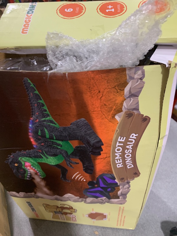 Photo 1 of MAGICDINOSAUR Remote Controlled Large Dinosaur Toy for Boys 3 4 5 6 7 8 Years, Lifelike Tyrannosaurus with Water Mist, Light, Roaring, Electrical Dinosaur Birthday Gifts for Kids Toddlers