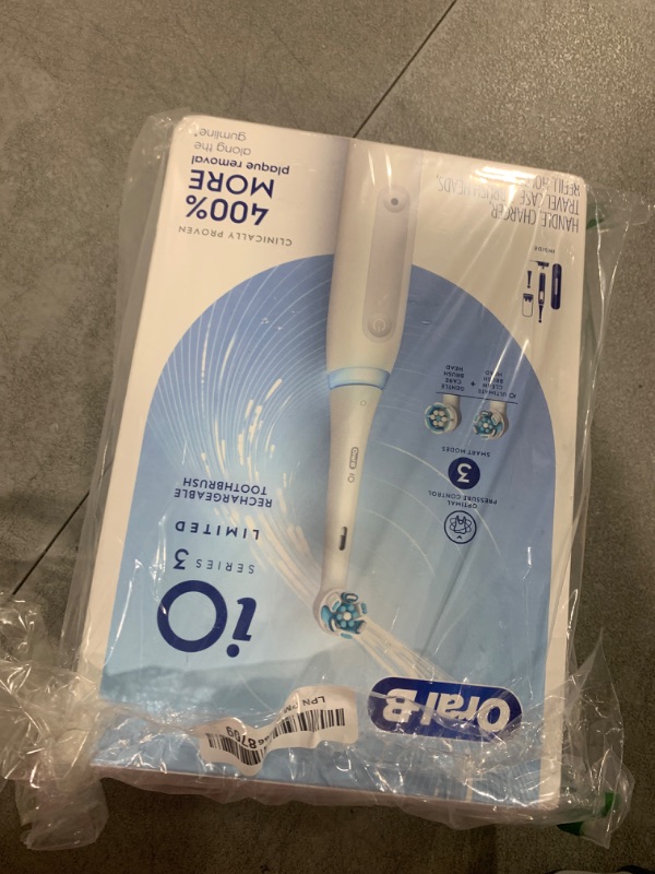 Photo 1 of Oral-B iO Deep Clean Rechargeable Electric Powered Toothbrush, White with iO Series 3 Limited, 2 Brush Heads and Travel Case - Pressure Sensor to Protect Gums - 3 Cleaning Settings - 2 Minute Timer