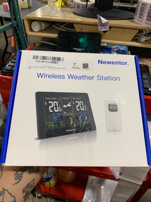 Photo 1 of Newentor Weather Station Wireless Indoor Outdoor Thermometer, Color Display Digital Weather Thermometer with Atomic Clock, Barometric Pressure, Forecast Station with Adjustable Backlight, Black