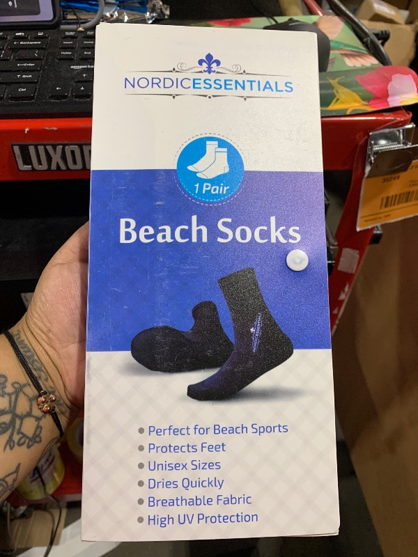 Photo 1 of Nordic Essentials Aqua Beach Socks - 1 Pair - For Sand Soccer, Volleyball, Swim, Diving, Snorkel Equipment for Men, Women, Kids, Youth - Neoprene Lycra Waterproof Booties - Sun Protection S - Red