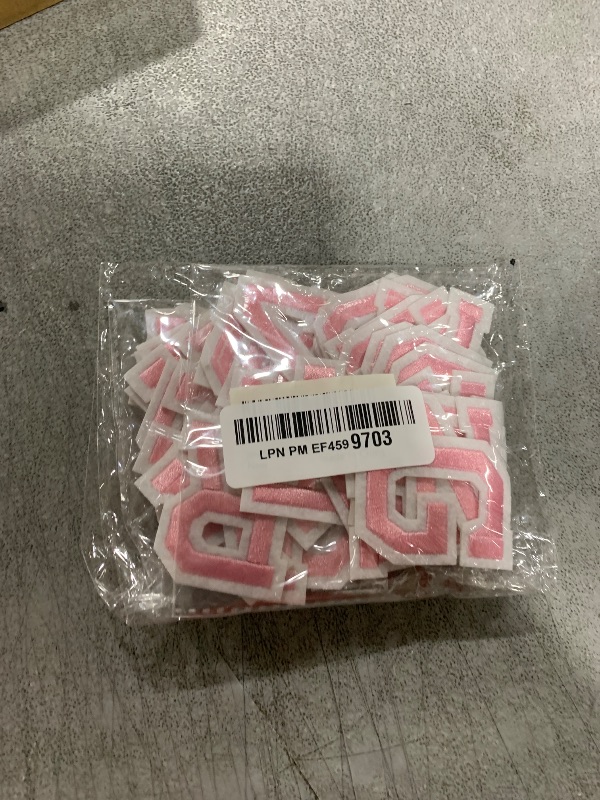 Photo 1 of Jongdari Iron on Letters, 52 Pcs Alphabet Patches with Ironed Adhesive, Decorate Repair Patches for Shirts Jackets Hats Jeans Shoes Bags(Pink)
