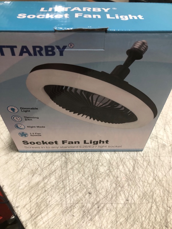 Photo 1 of Socket Fan Light with Remote Control, 3 Colors 3000K-6500K Dimmable LED Light Bulb Fan Screw in Ceiling Fan for Bedroom, Kitchen, Storage Room, Closet, Wireless Small Ceiling Fans with Lights - Black