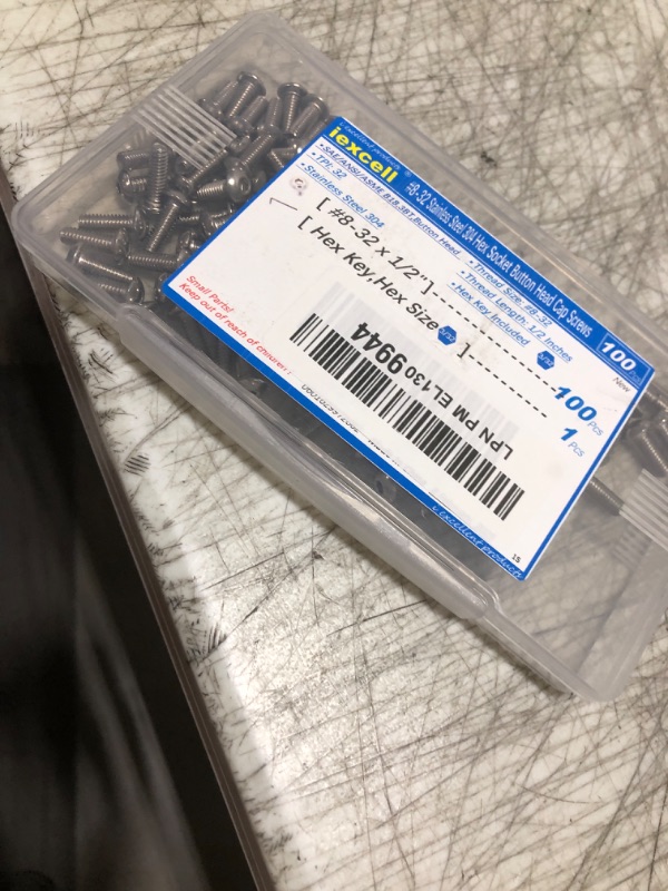 Photo 1 of iexcell 100 Pcs #8-32 x 1/2" Stainless Steel 304 Hex Socket Button Head Cap Screws Bolts Kit