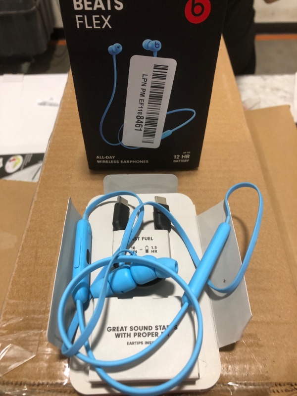 Photo 1 of Beats Flex Wireless Earbuds - Apple W1 Headphone Chip, Magnetic Earphones, Class 1 Bluetooth, 12 Hours of Listening Time, Built-in Microphone - Flame Blue