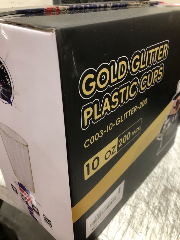 Photo 1 of JOLLY CHEF 200 Pack 10 oz Gold Plastic Cups, Disposable Gold Glitter Plastic Tumblers for Weddings, Thanksgiving, Christmas Parties