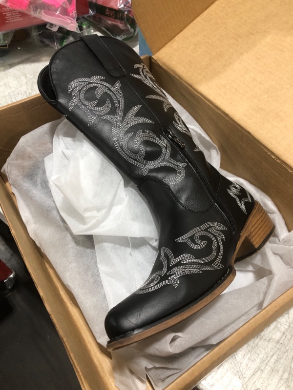 Photo 1 of Jeossy Black Cowboy Boots for Women Wide Calf, Mid Calf Cowgirl Boots with Low Heel, 9808 Size 8.5 US, Western Shoes Side Zipper (DJY9808 Black 08.5)