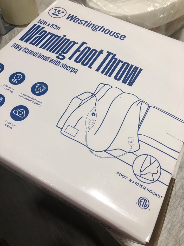 Photo 1 of Westinghouse Electric Blanket with Foot Pocket for Adults, Ultra Soft Flannel to Sherpa Heated Throw with 6 Heating Levels & 2-10 Hours Time Settings, Fast Heating & Machine Washable, 50x62, Navy Blue
