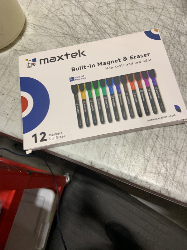 Photo 1 of maxtek Magnetic Whiteboard Markers - 12 Count Colorful Fine Tip Dry Erase Markers with Eraser for Kids, Low Odor Thin Markers for Calendar Boards