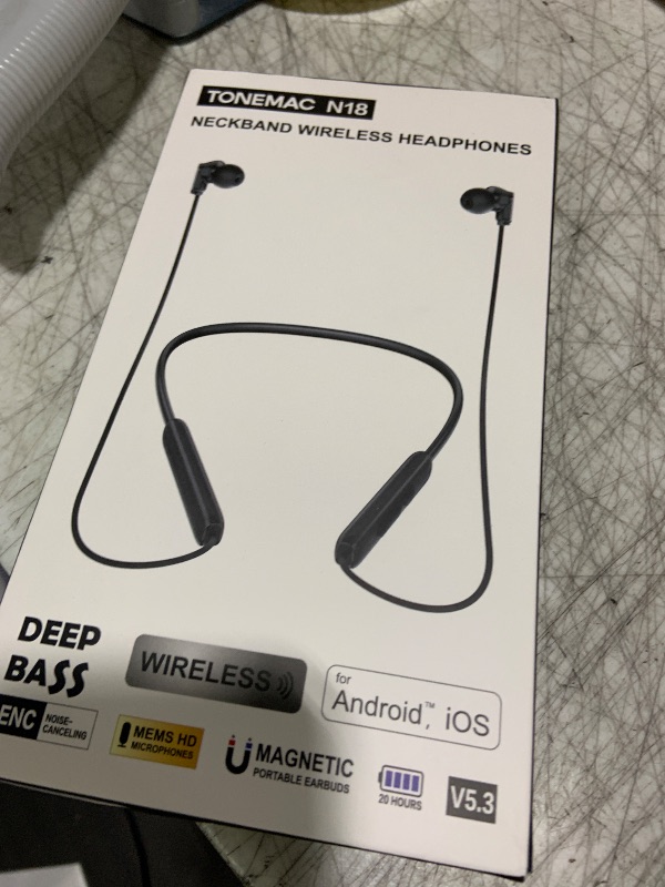 Photo 1 of TONEMAC N18 Neckband Bluetooth Earbuds, Wireless Bluetooth 5.2 Headphones with Microphone, Ultra-Lightweight Comfort, IPX7 Waterproof, Deep Bass Strong Beat, 20H Playtime, Magnetic Earphones -Black