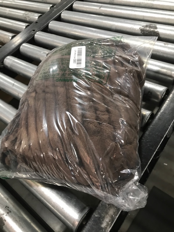 Photo 1 of Vessia Flannel Fleece Throw Blanket, 300GSM Cozy Brown Stripe Throw for Couch, Sofa and Bed, Warm and Soft Chocolate Microfiber Ribbed Blanket for All Season
