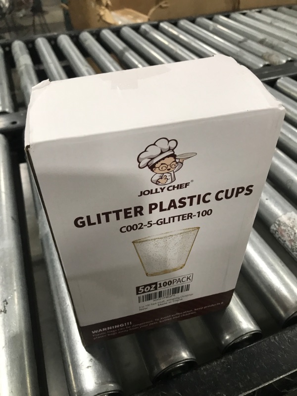 Photo 1 of JOLLY CHEF 5 oz 100 Pack Small Glitter Disposable Cups, Glitter Plastic Cups, Disposable Plastic Shot Glasses Perfect for Parties Halloween Thanksgiving Christmas
