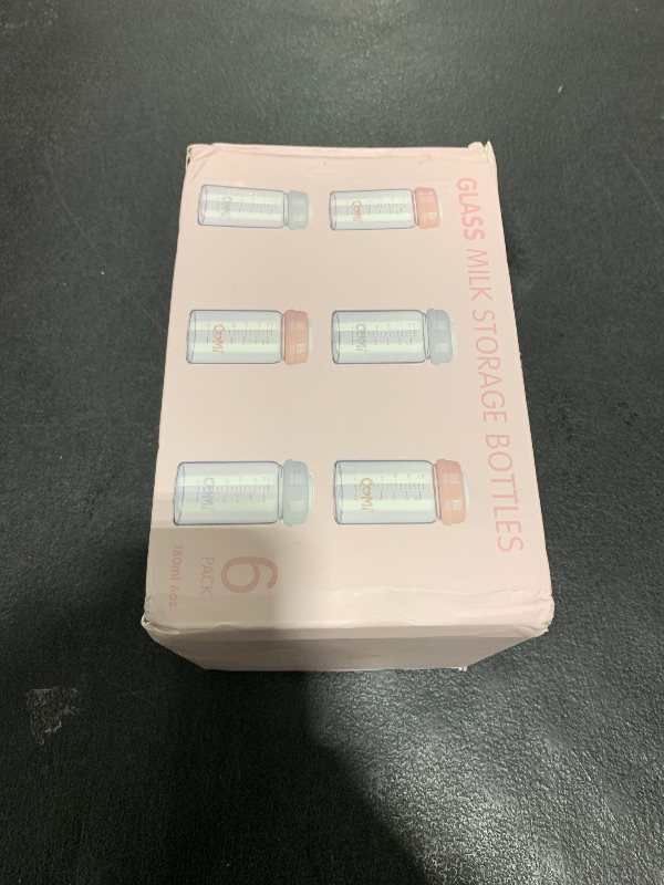 Photo 1 of COMI Wide Neck Glass Breastmilk Collection n Storage Bottle, 6oz with Screw Ring Sealing Disk; Re-markable Sealing Disc. BPA Free, Fits Breast Pumps & Nipples (Gray Lids)