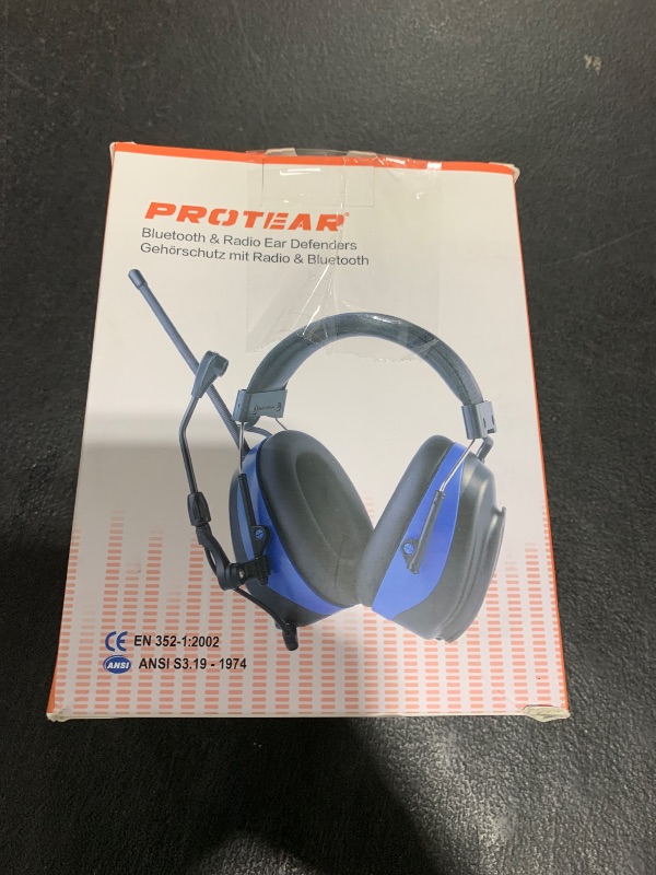 Photo 1 of PROTEAR Hearing Protection with Boom Microphones,Digital AM FM Radio Earmuffs Power by 3pcs AAA Battery,Bluetooth Radio Headphone for Mowing Lawn Workshop Working (Blue)