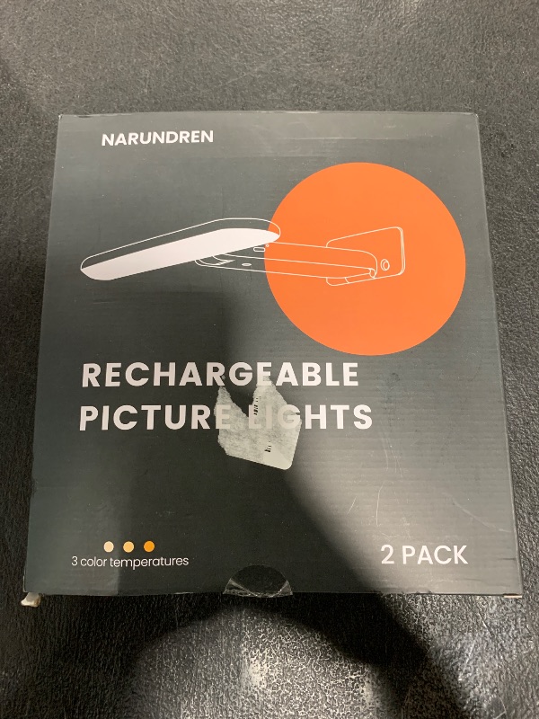 Photo 1 of NARUNDREN 2 Pack Picture Lights for Wall, Rechargeable LED Picture Light Battery Operated with Remote, Dimmable Poster Light for Paintings, Portraits, Art Frames, Display Lighting for Wall Decor,Black