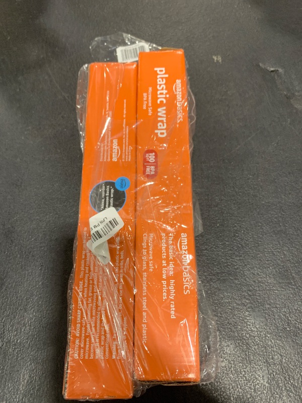Photo 1 of Amazon Basics Plastic Wrap, 200 Sq Ft, Pack of 2, 100 Sq Ft Rolls