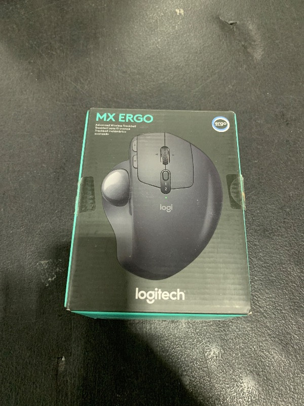 Photo 1 of Logitech MX Ergo Wireless Trackball Mouse, Ergonomic Design, Move Content Between 2 Windows and Apple Mac Computers (Bluetooth or USB), Rechargeable