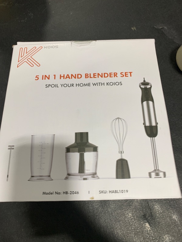 Photo 1 of KOIOS Upgraded Immersion Blender Handheld, 1000W 12-Speed 5 in 1 Hand Mixer Stick Blender with 304 Stainless Steel Blade,Food Processor,Beaker,Egg Whisk&Milk Frother,Non-BPA,Smoothies Purée Baby Food