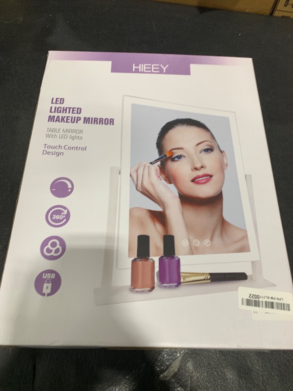 Photo 1 of HIEEY Lighted Makeup Mirror, Hollywood Vanity Mirror with Lights, Three Color Lighting Modes, and 5X Magnification Mirror, Smart Touch Control, 360°Rotation (17.3in,White,Gift Box)
