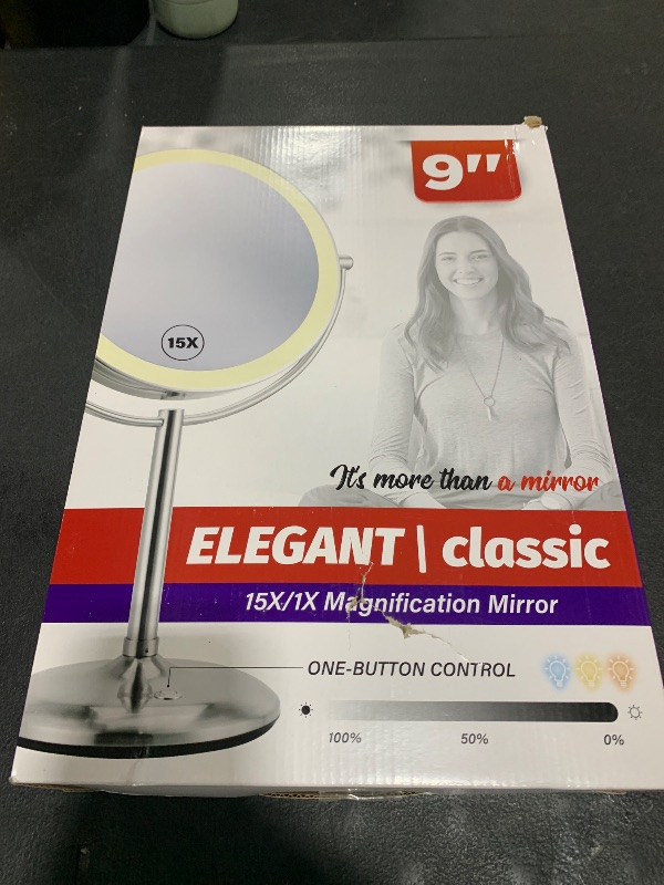 Photo 1 of 15x Makeup Mirror with Light, Lighted Vanity Mirror with 3 Color Brightness Adjustable, 360°Rotation Double Side Bathroom Mirror -Chrome
