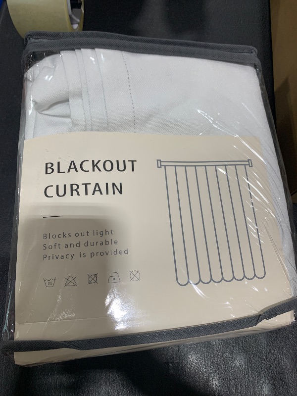 Photo 1 of 100% Blackout Shield Linen Blackout Curtains for Bedroom 96 Inches Long, Back Tab/Rod Pocket Living Room Drapes, Thermal Insulated Blackout Curtains 2 Panels Set, 50" W x 96" L, Bright White