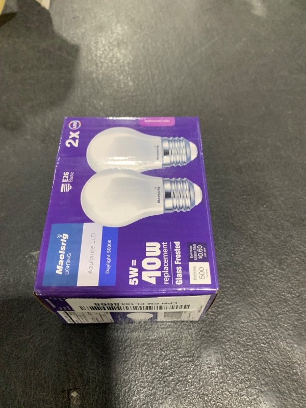 Photo 1 of LED Appliance Bulb, 40W Equivalent, Range Hood Light Bulbs, Daylight White 5000K, 5W 500 Lumens, Non-Dimmable, E26 Base, Refrigerator Light Bulb, A15 Frosted, Pack of 2, Freezer Fridge Light Bulb