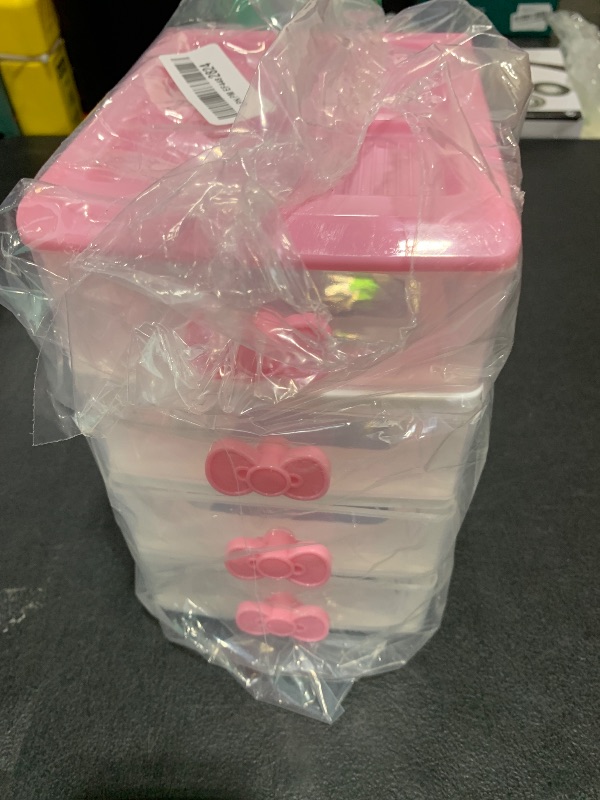 Photo 1 of Tatuo Lovely Receiving Storage Cabinets Kawaii Makeup Organizer with 4 Layers Cute Storage Cabinet Box with Bow Handle Plastic Desktop Storage Box for Home Bedroom Bathroom Women Gifts(Clear)