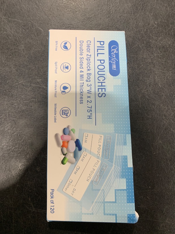 Photo 1 of Serfeymi Pill Pouch Bags for Travel Pack of 120 BPA Free 3 x 2.75 inch Reusable Pill Pouches for Medicine with Write on Label Clear Ziplock Seal Waterproof AM PM Pill Baggies for Medicine Organizer