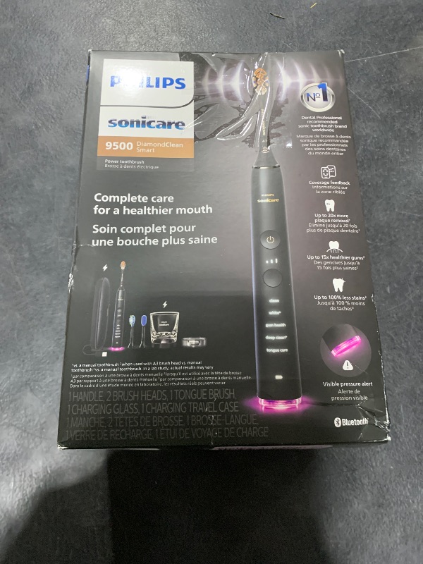 Photo 1 of Philips Sonicare DiamondClean Smart 9500 Electric Toothbrush, Sonic Toothbrush with App, Pressure Sensor, Brush Head Detection, 5 Brushing Modes and 3 Intensity Levels, Black, Model HX9923/11
