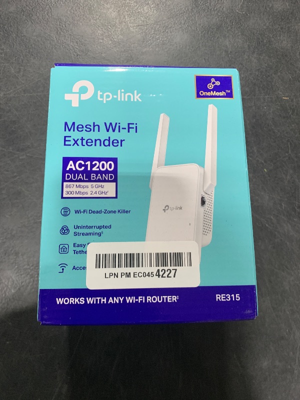 Photo 1 of TP-Link AC1200 WiFi Extender, 2025 Wirecutter Best WiFi Extender, 1.2Gbps home signal booster, Dual Band 5GHz/2.4GHz, Up to 1600 Sq.ft and 32 Devices, EasyMesh Compatible, One Ethernet Port (RE315)