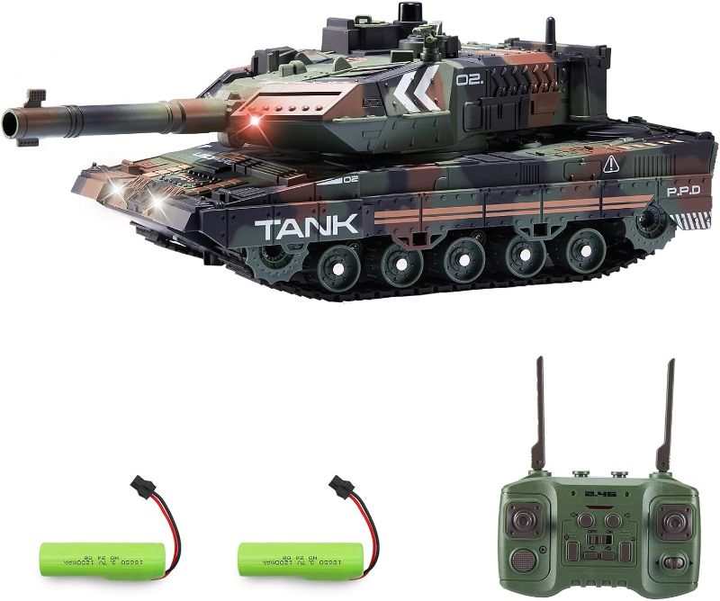 Photo 1 of RC Tank That Shoots for Kids Adults, 2.4G Remote Control Army Tank Toys with Auto Demo Sound Light Smoke, 13 Channel Military Vehicles Model Gift for Boys, Army Green