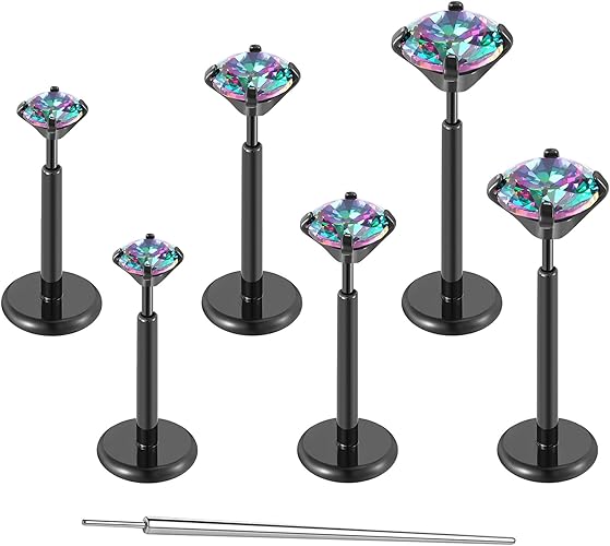 Photo 1 of 20G Flat Back Earrings Stud G23 Titanium Threadless Tragus Labret Cartilage Lip Medusa Conch Body Piercing Jewelry Hypoallergenic for Women Men