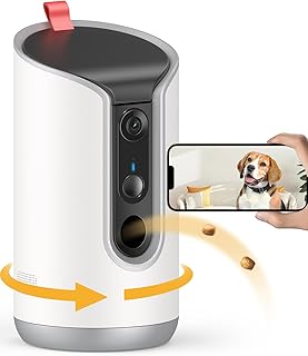 Photo 1 of 2K Pet Camera Treat Dispenser, 360°View Dog Camera with Phone App, 5G&2.4G WiFi 2-Way Talk Pet Camera Indoor for Cats Remote Treat Tossing, Motion Alerts, Auto Tracking