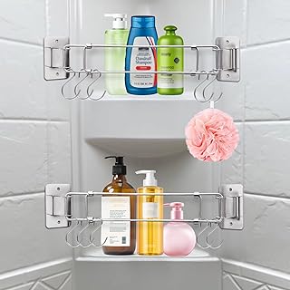 Photo 1 of 1 Pack Extendable RV Shower Corner Storage Bar with 5 Bonus Hooks|Stainless Steel RV Bathroom Organizer Shelf,7"-13"Shower Caddy Rod Bar in Camper/Travel Trailer Bathroom Must Have Accessories