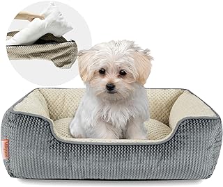 Photo 1 of Miguel Small Dog Bed Washable Removable Cover, Cat Bed for Indoor Cats Square, Cuddle Rectangle Pet Bed with Side Soft Bolster Puppy Bed Kitten Bed with Wall Slip-Resistant Bottom, BROWN 20 Inch